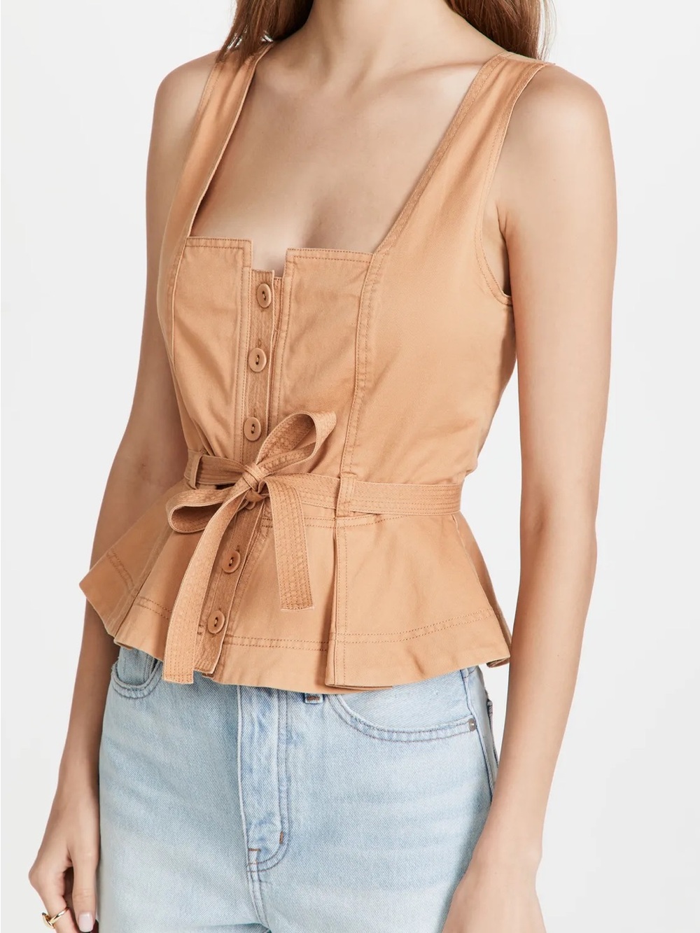 Ulla Johnson “Denia” camel peach corset- style peplum bodice top